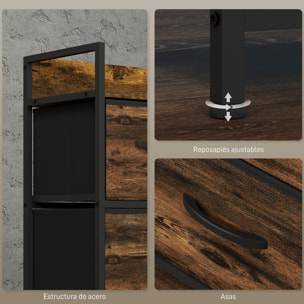 Mueble Organizador Cajonera de Tela con Cajones Plegables y Marco de Acero Estilo Industrial para Salón Recibidor Dormitorio 98x29x63 cm Marrón Rústico