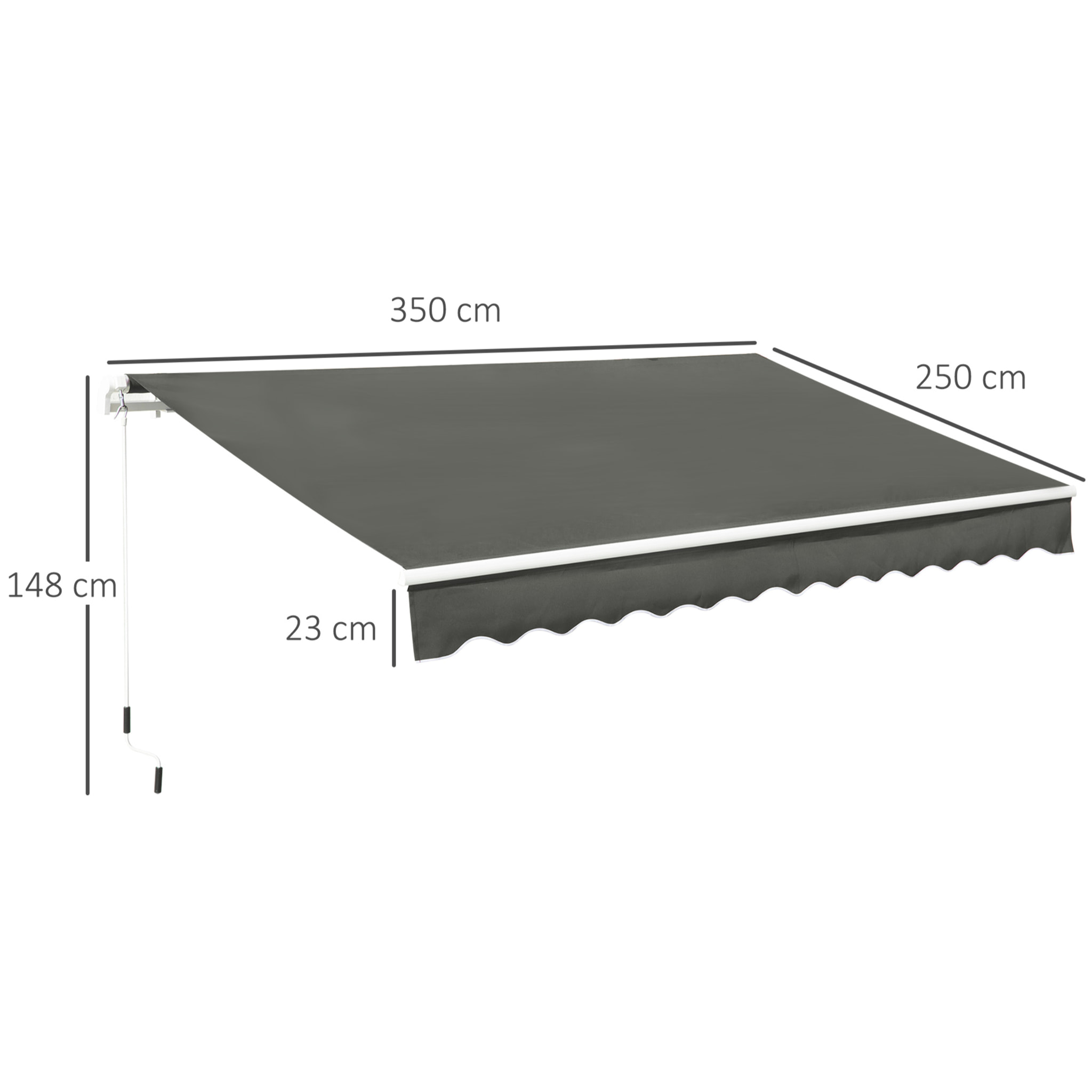 Toldo Manual Retráctil 350x250 cm Toldo para Balcón con Manivela de Metal Impermeable y Anti-UV Toldo Enrollable de Exterior para Jardín Terraza Ventanas Gris