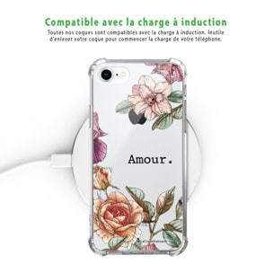 Coque iPhone 7/8/ iPhone SE 2020 anti-choc souple angles renforcés transparente Amour en fleurs La Coque Francaise