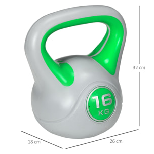 Pesa Rusa 16 kg, Kettlebell Revestimiento de PU y Relleno de Arena, Mango Ancho, para Entrenamiento Culturismo, en Casa, Gimnasio, Verde y Gris