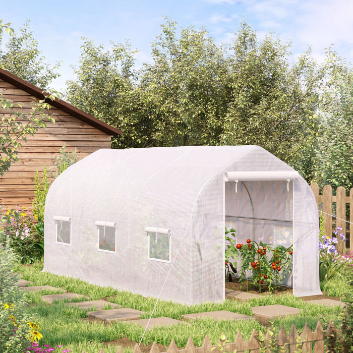 Invernadero de Jardín 400x200x200 cm Tipo Túnel con 6 Ventanas Transpirables y Puerta Enrollable con Cremallera Huerto para Cultivo Plantas Verduras Blanco