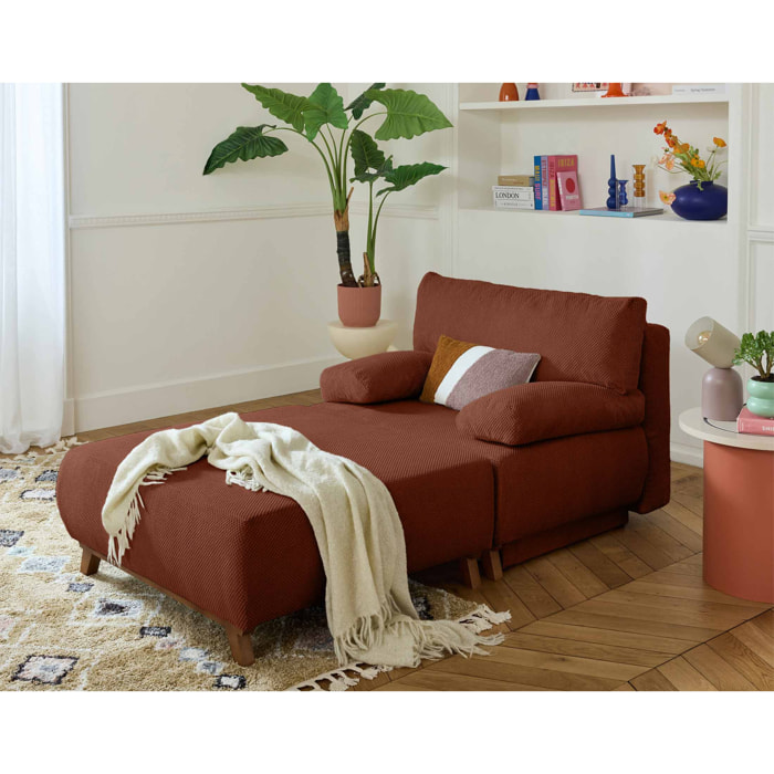 Cristal - fauteuil - convertible avec coffre et grand pouf - en velours texturé - Terracotta