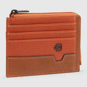 Piquadro Portamonete in pelle e tessuto riciclato con porta documenti e carte di credito con protezione RFID