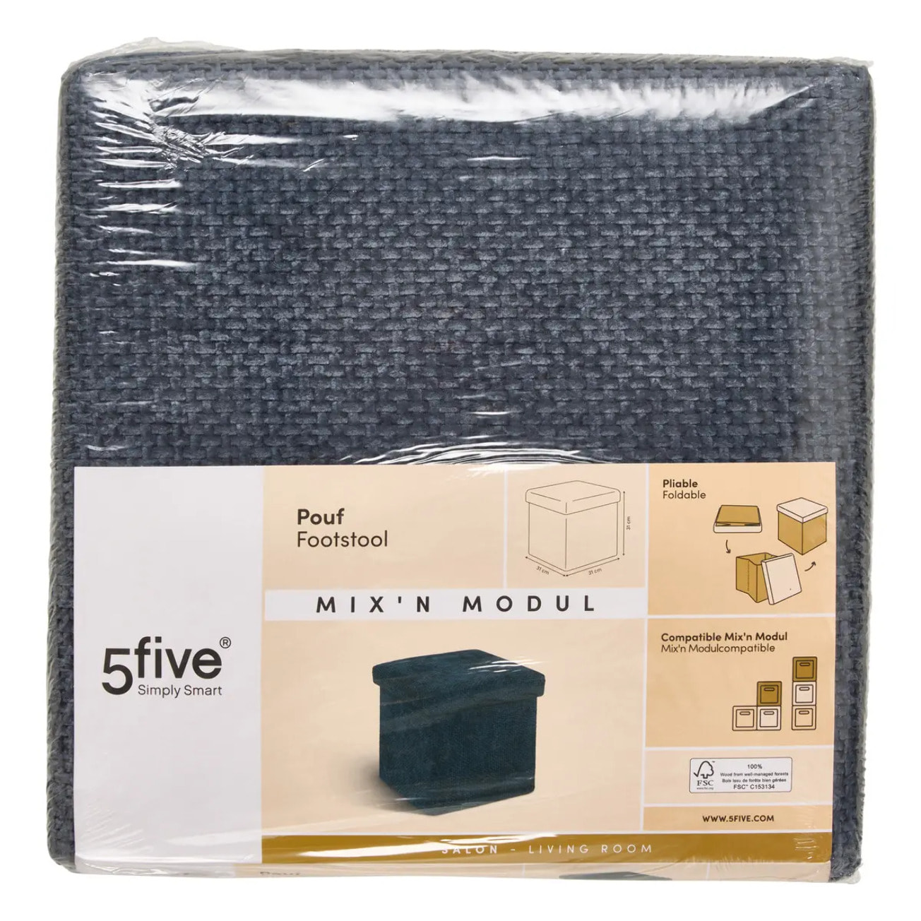 Pouf Mix'N Modul carré pliable 31x31cm bleu