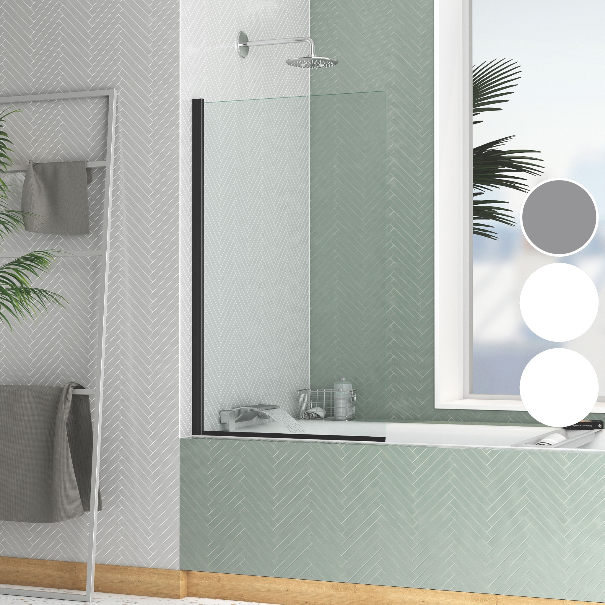 Pare baignoire Rabattable 70x120cm - Profilé Noir Mat - Verre Trempé 4mm - ELEMENTARY