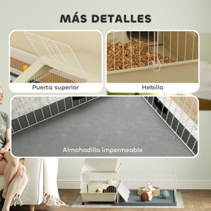 Jaula para Animales Pequeños con Corral Desmontable Jaula para Roedores con Ruedas Rampas Cuenco Botella de Agua y Dispensador de Heno 108x71x57 cm Beige