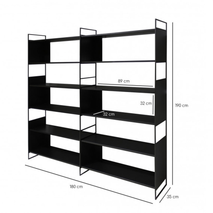 Bibliothèque 8 étagères L.180 cm en métal et décor bois noir - DESTINY