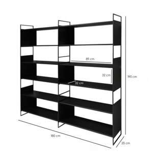 Bibliothèque 8 étagères L.180 cm en métal et décor bois noir - DESTINY