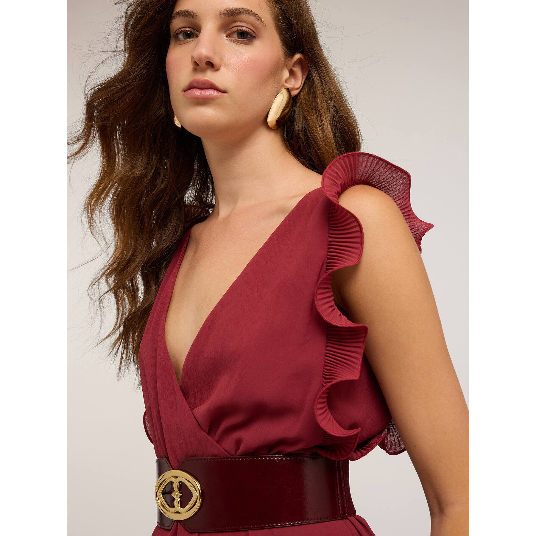 Motivi - Vestito lungo con bordo plissé - Bordeaux