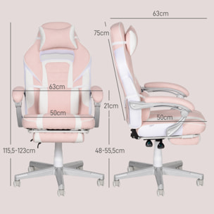 Chaise gaming inclinable réglable repose-pieds rétractable blanc rose pâle