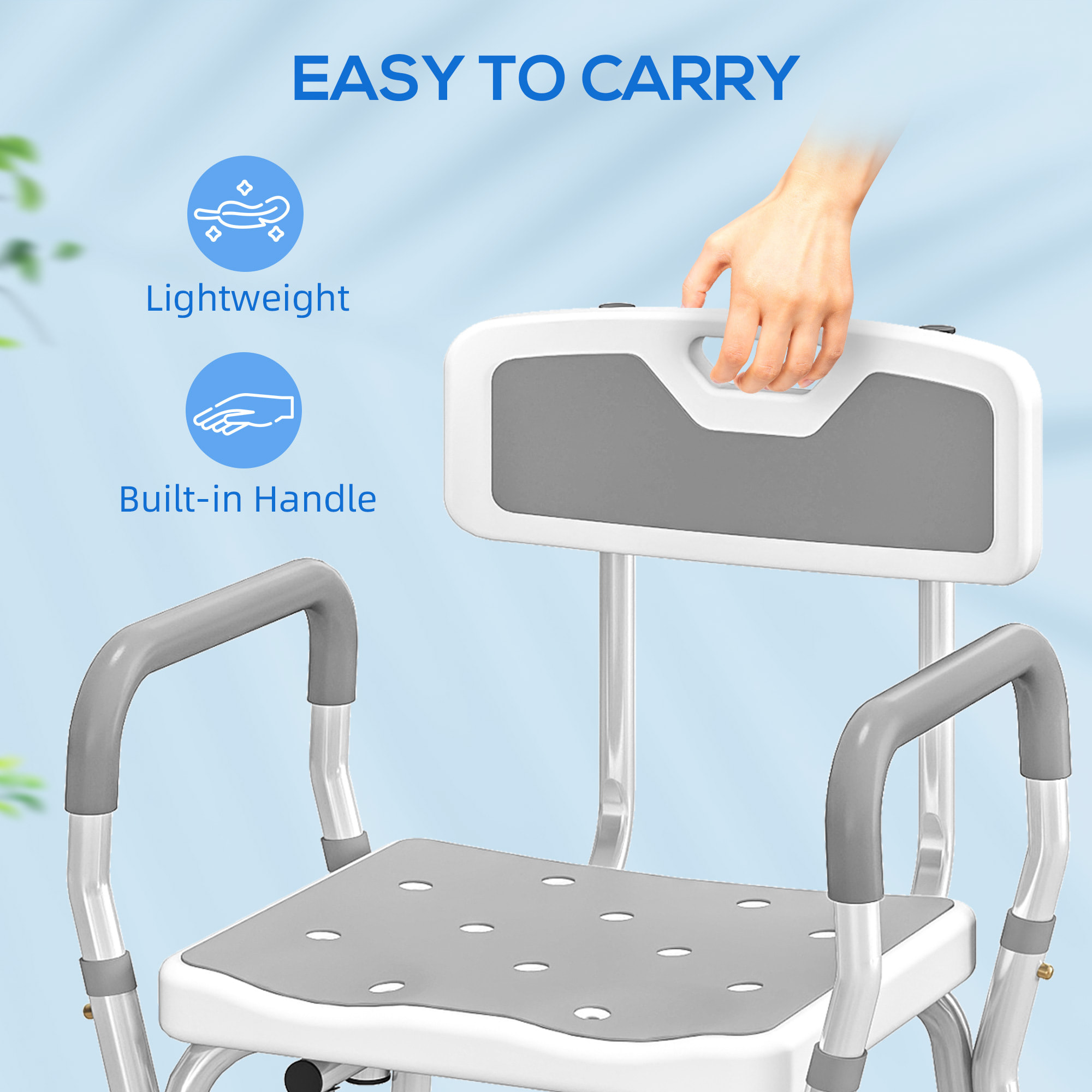 Chaise de douche siège de douche ergonomique hauteur réglable pieds antidérapants charge max. 136 Kg alu HDPE blanc gris