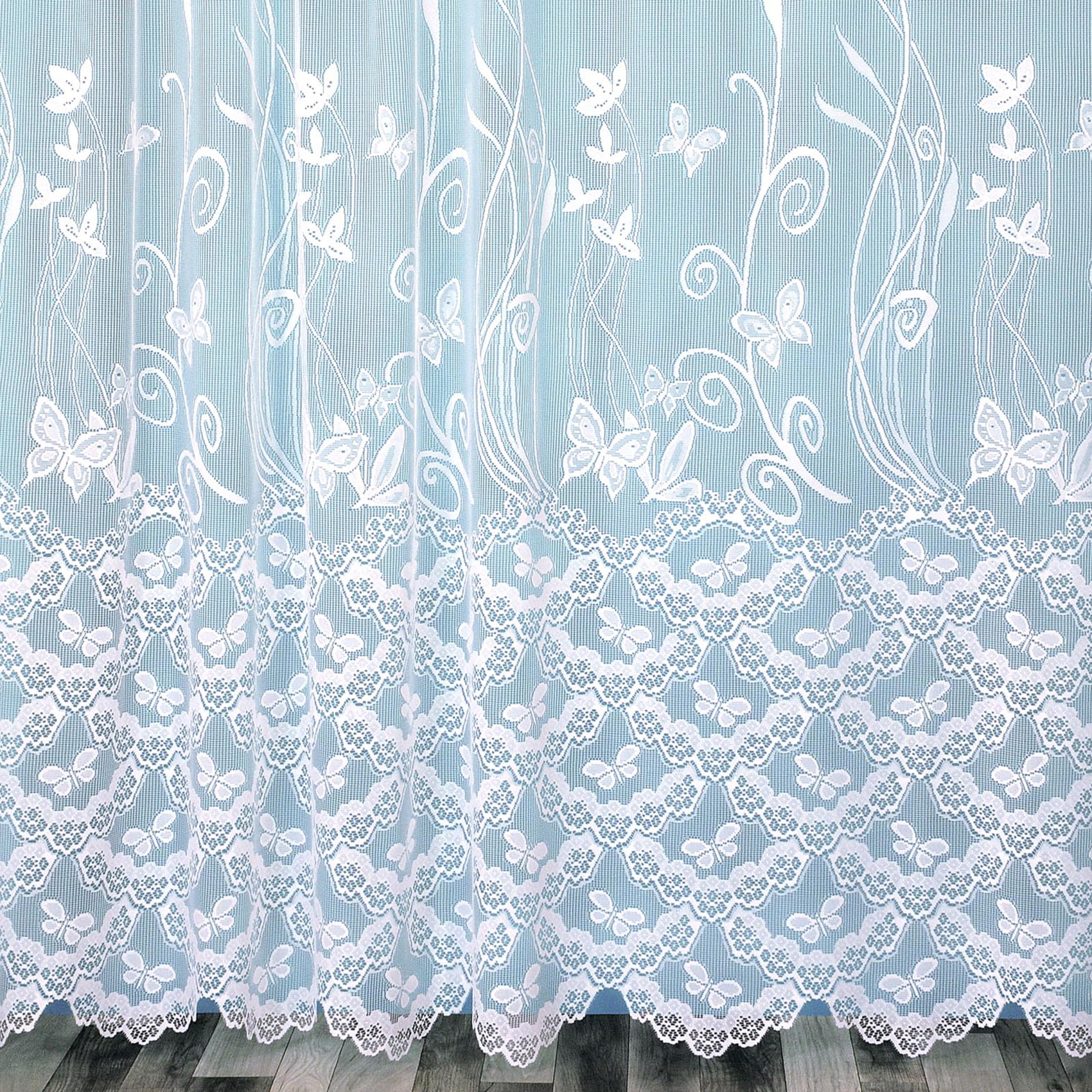 Panneau droit papillons et feuillages en dentelle modulable avec ruban fronceur - Blanc