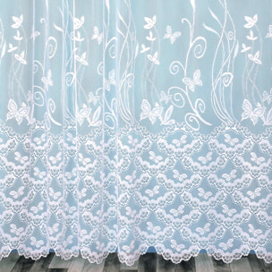 Panneau droit papillons et feuillages en dentelle modulable avec ruban fronceur - Blanc