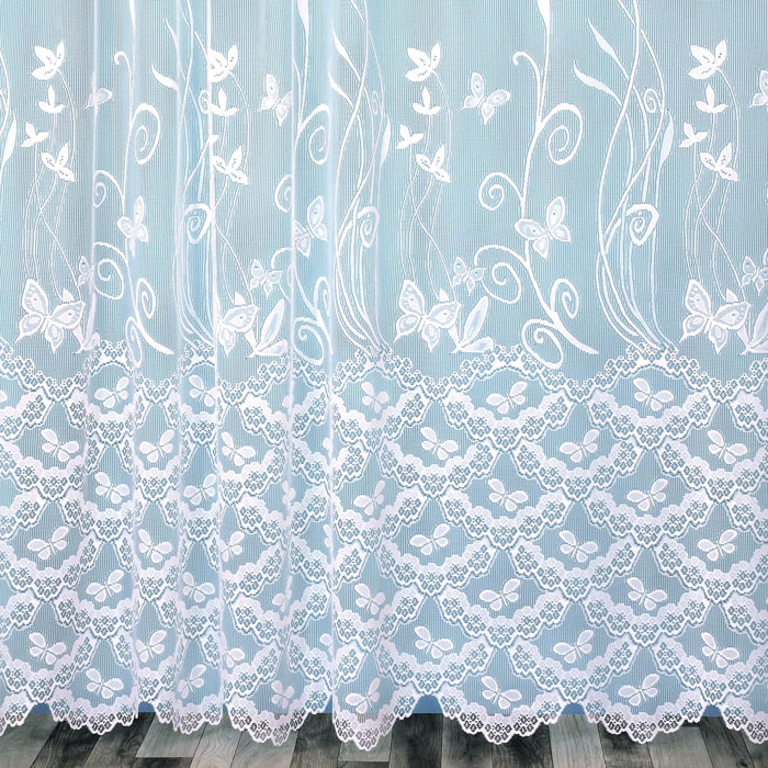 Panneau droit papillons et feuillages en dentelle modulable avec ruban fronceur - Blanc