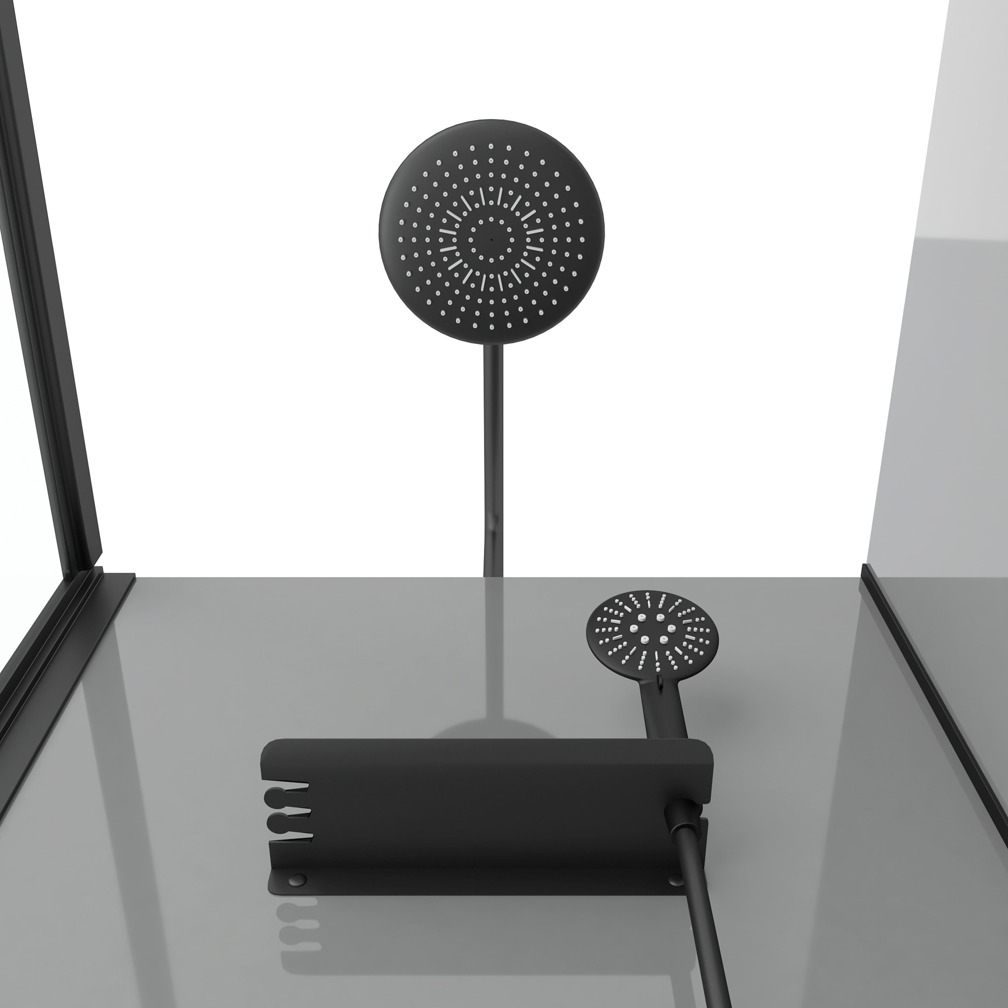 Cabine de douche rectangle 110x80x209 cm - Receveur bas - Fonds Gris Profilés Noir Mat - FOGGY LOW
