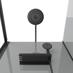 Cabine de douche rectangle 110x80x209 cm - Receveur bas - Fonds Gris Profilés Noir Mat - FOGGY LOW