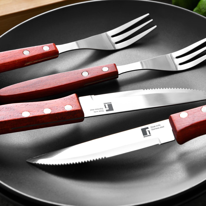 Juego de 4 tenedores bbq para carne en acero inoxidable bergner