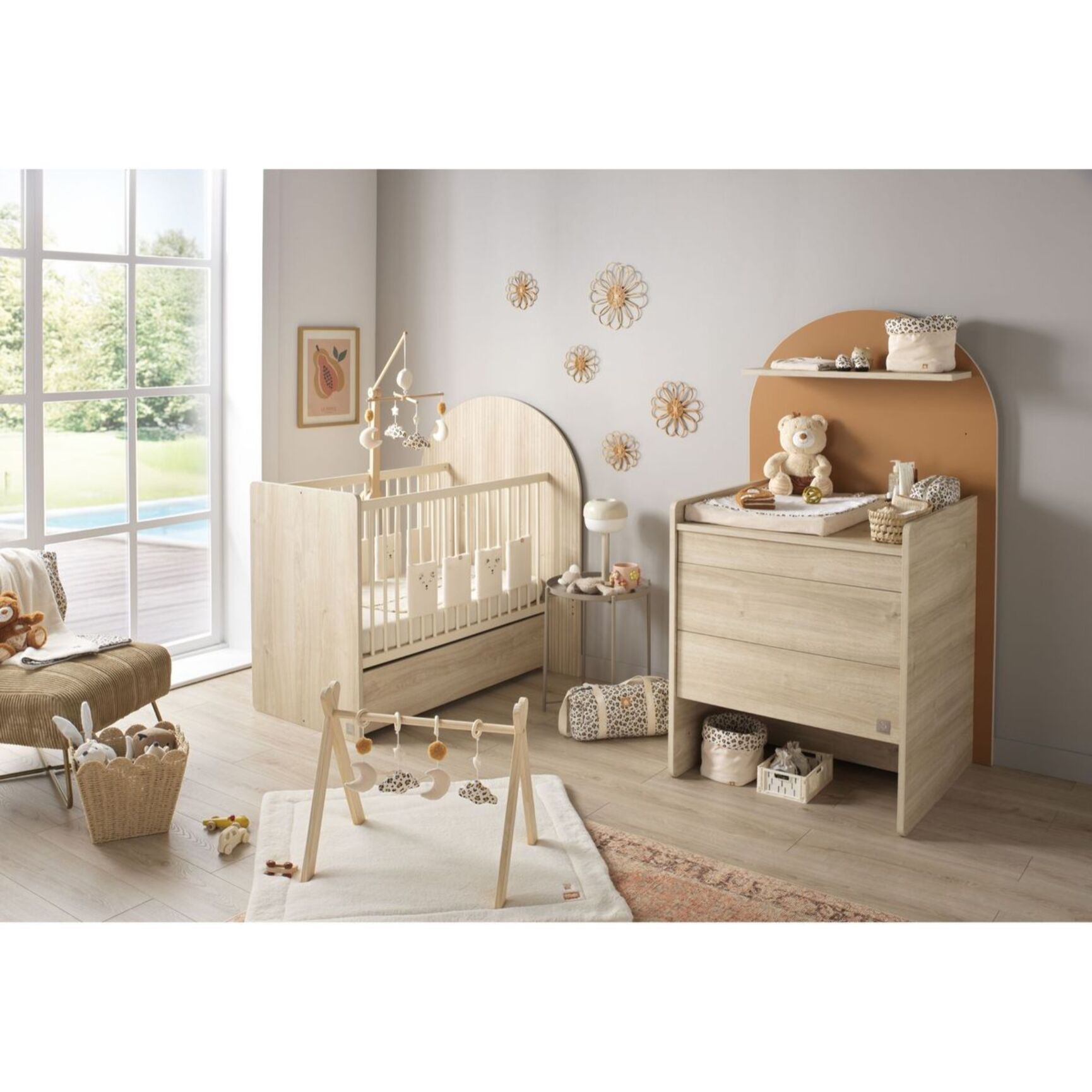 Commode à langer évolutive en bureau - décor bois chêne sépia forme arche