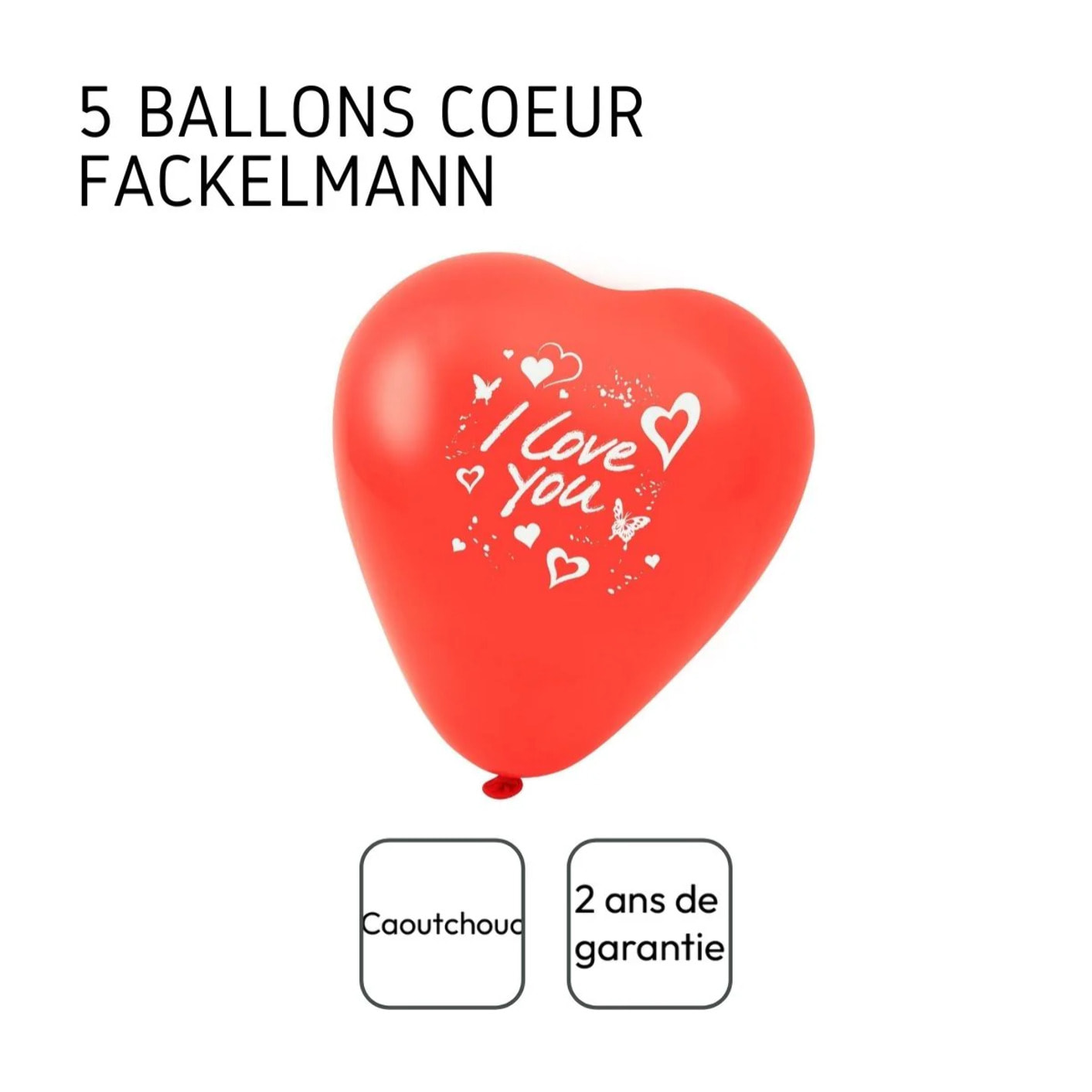 Lot de 5 ballons de baudruche cœur rouge avec inscription Fackelmann Nature