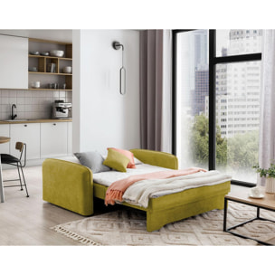 Michelle - canapé droit 3 places convertible avec coffre en velours - Jaune