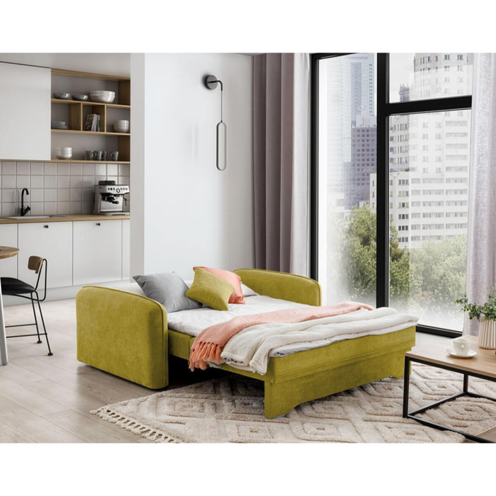 Michelle - canapé droit 3 places convertible avec coffre en velours - Jaune