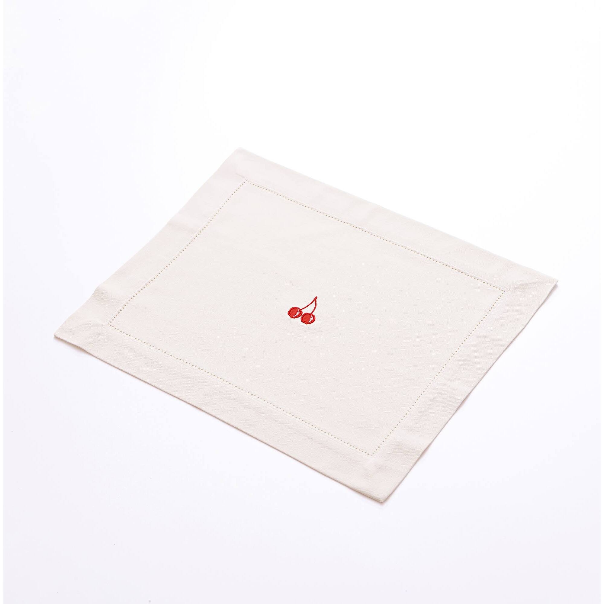 Juego de 4 manteles individuales 45x35cm 180gsm en algodón crema con cereza roja benetton