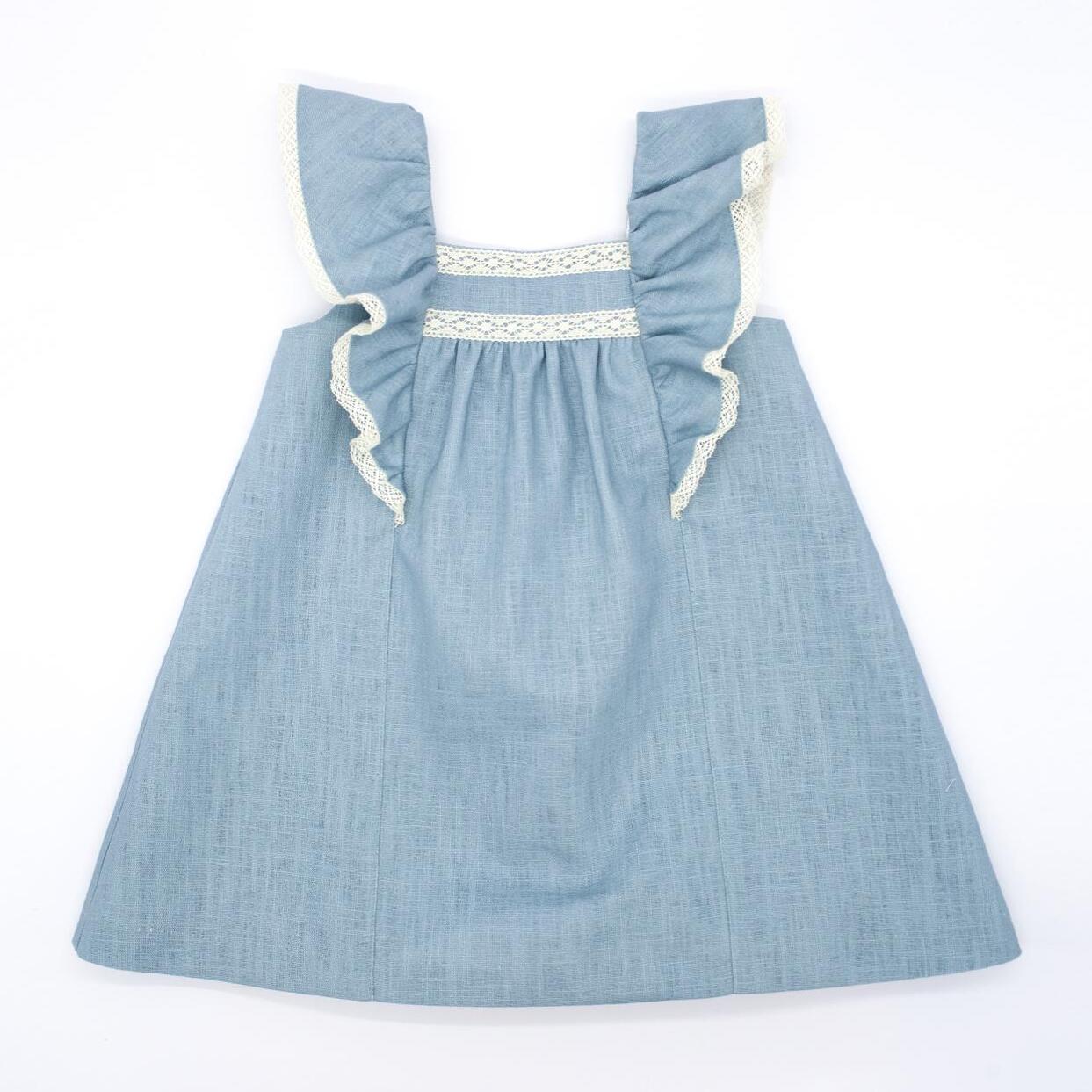 Vestido volantes lino verde