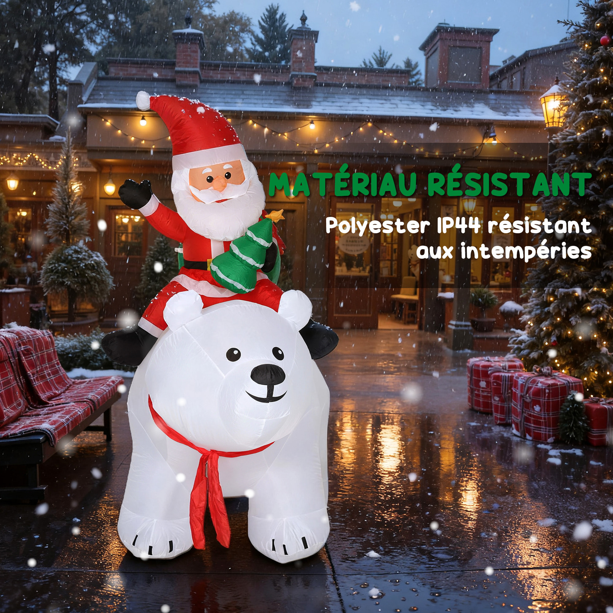 Ours polaire gonflable de Noël décoration gonflable LED de Noël H.2m père Noël et hotte