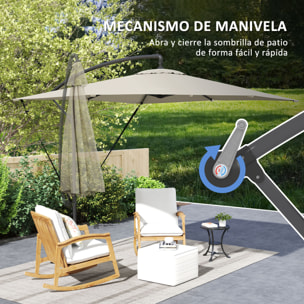 Parasol Excéntrico 247x247 cm Sombrilla de Jardín con Base Cruzada Cubierta Ajustable Manivela Funda Protectora y Cuerda de Viento Anti-UV 50+ Sombrilla para Terraza Patio Caqui