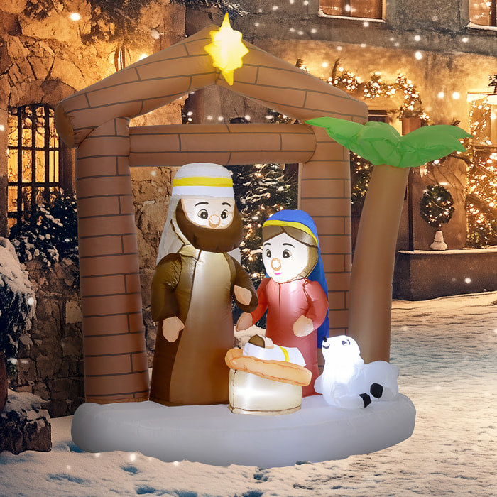 Belén Inflable Navideño Decoración Inflable Navideña con Luces LED e Inflador Hinchable Navidad para Exterior 150x90x185 cm Multicolor