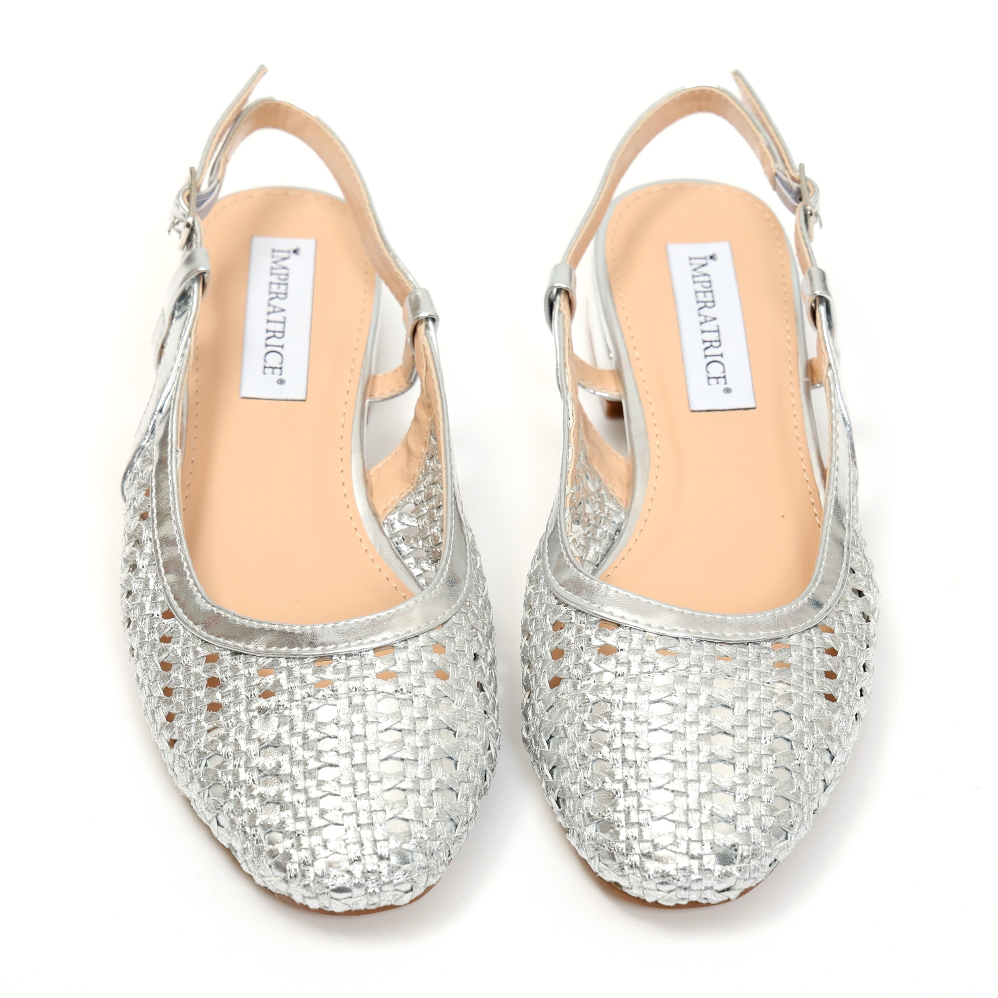 Ballerine slingback in simil pelle con tomaia bucherellata