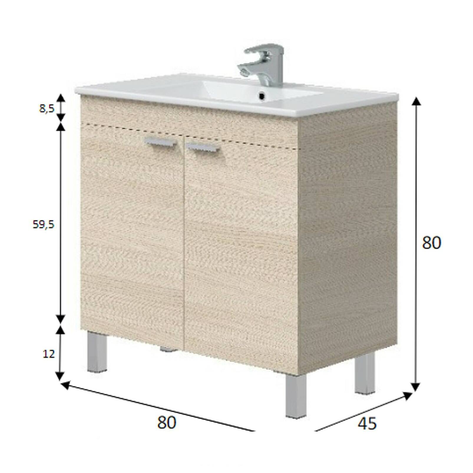 Mobile sottolavabo Florante, Mobiletto da bagno, Contenitore porta lavabo, Armadio per lavandino, 80x45 h80 cm, Rovere