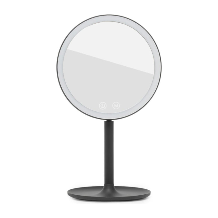 Miroir cosmétique pliable en plastique, 3 couleurs de lumière réglables, hauteur 34,5 cm, noir (SATZKLEDC)