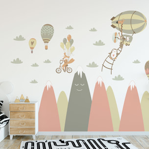 Stickers muraux enfants - Décoration chambre bébé - Autocollant Sticker mural géant enfant montagnes scandinaves ANIMAUX AMIS