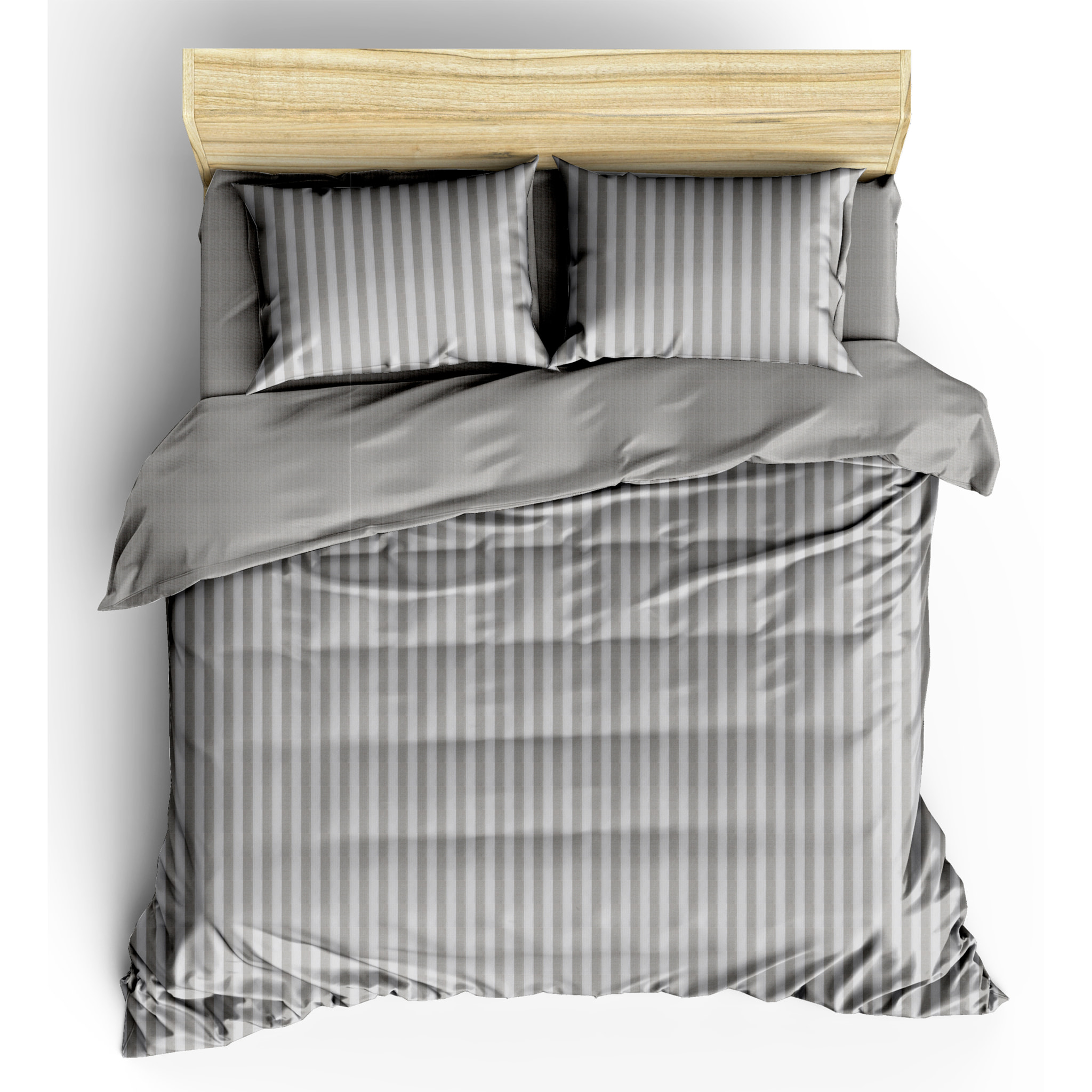 WHITE & WHITE Completo letto 1 piazza tinto in filo stripe prelavato tortora