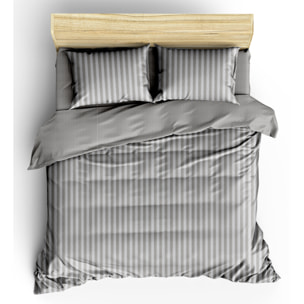 WHITE & WHITE Completo letto 1 piazza tinto in filo stripe prelavato tortora