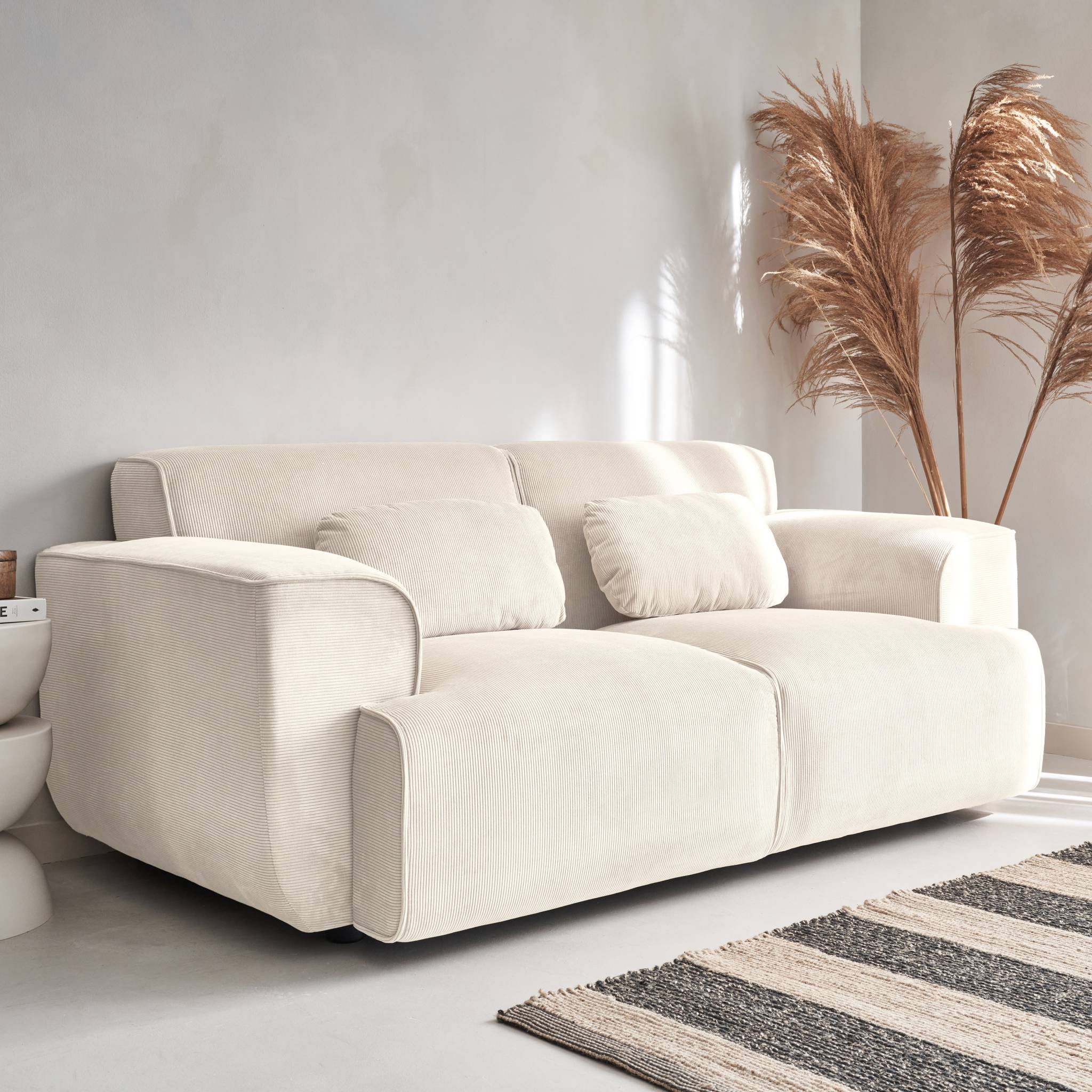Canapé Wallas. 2 places. tissu velours côtelé blanc crème L 180 x P 98 x H 73cm