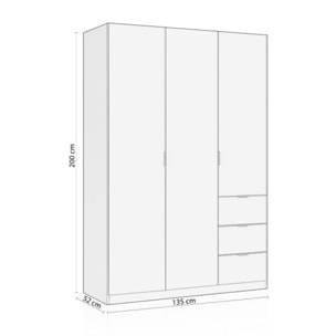 Armario Magan 3 puertas y 3 cajones Blanco