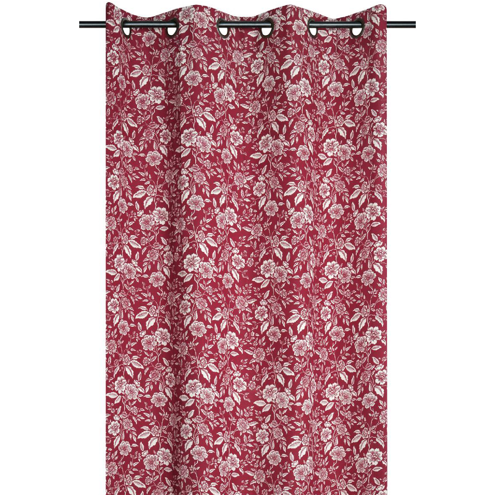Rideau à oeillets motif fleurs - Rouge