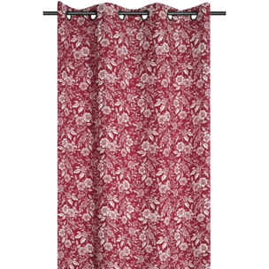 Rideau à oeillets motif fleurs - Rouge