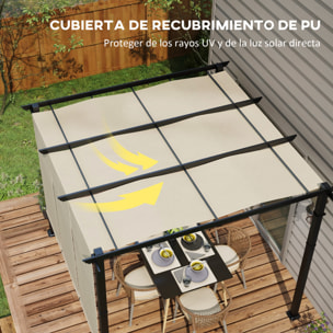 Pérgola de Jardín 3x3 m Cenador para Exterior con Techo Retráctil Marco de Acero Impermeable y Anti-UV para Terraza Patio Beige