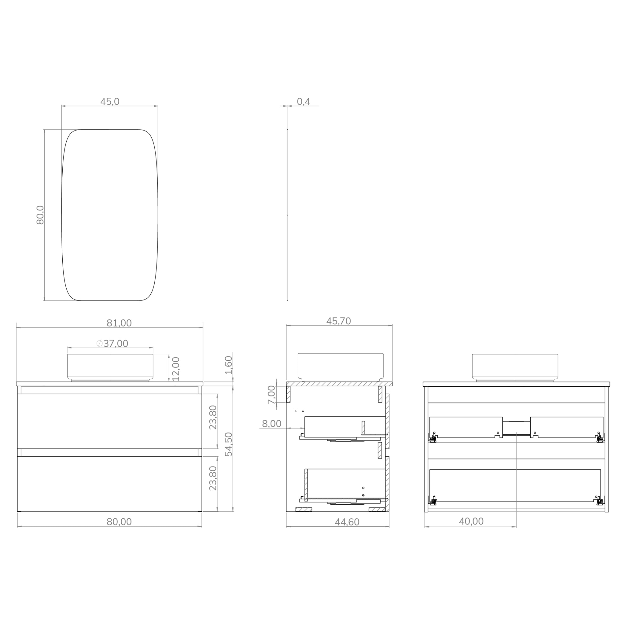 Conjunto de baño IRONA 2C TOP, 80cm, incluye lavabo y espejo