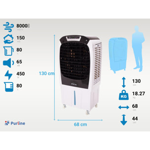Rafraichisseur d'air par évaporation à débit élevé avec télécommande et roues