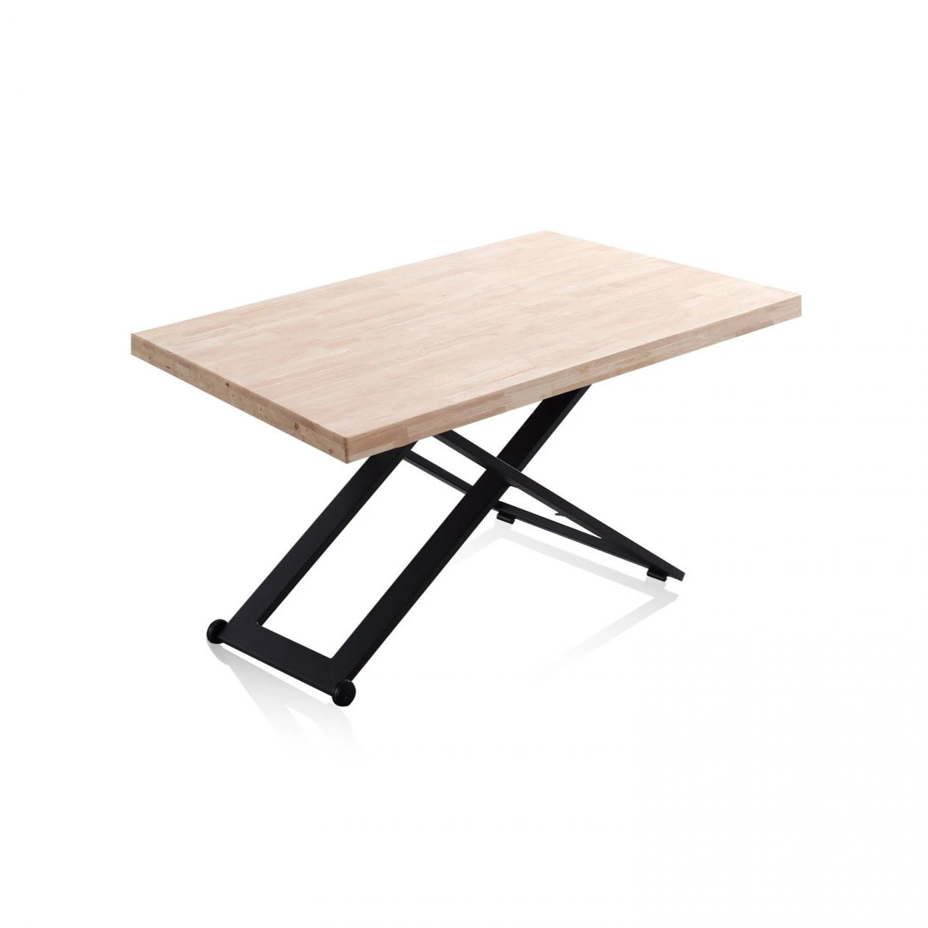 Mesa de centro elevable con patas metálicas y ruedas en negro y roble 120x49-76 cm Lada Negro - Roble