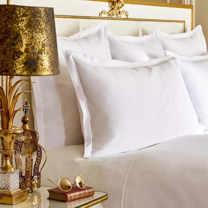 Lot h.couette +taies satin de coton jeu d'unis blanc Palace bourdon blanc