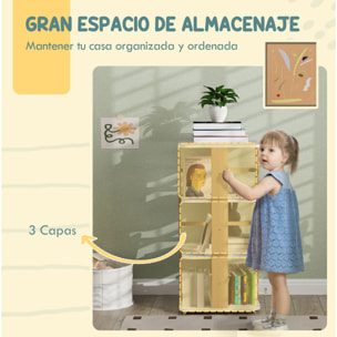 Librería Infantil Estantería para Libros Infantil con Ruedas Estantería Infantil con 3 Estantes para Guarderías Habitación Infantil Blanco y Natural