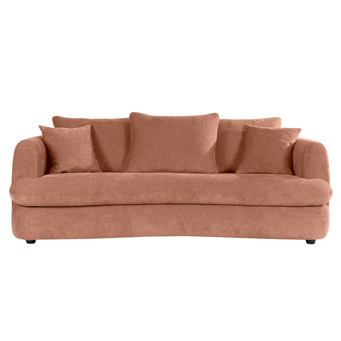 Canapé déhoussable 3-4 places design haricot en tissu effet velours terre brûlée SACHA