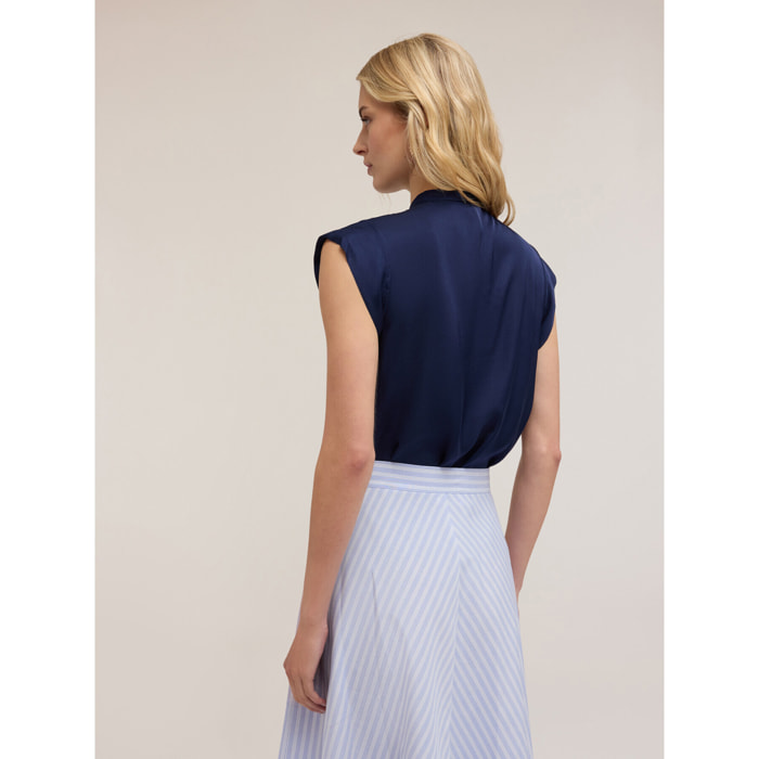 Motivi - Blusa de satén con lazo - Azul