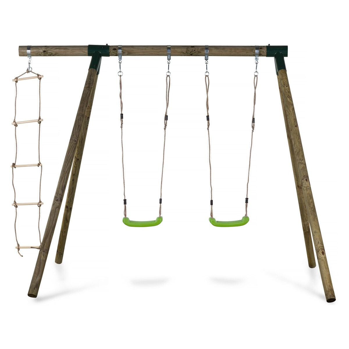 Portique bois "Timo" - Avec 2 balançoires et 1 échelle de corde.