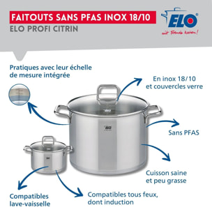 Ensemble de 1 Poêle de cuisson 28 cm et 2 faitouts 12 et 26 cm Elo Profi Citrin